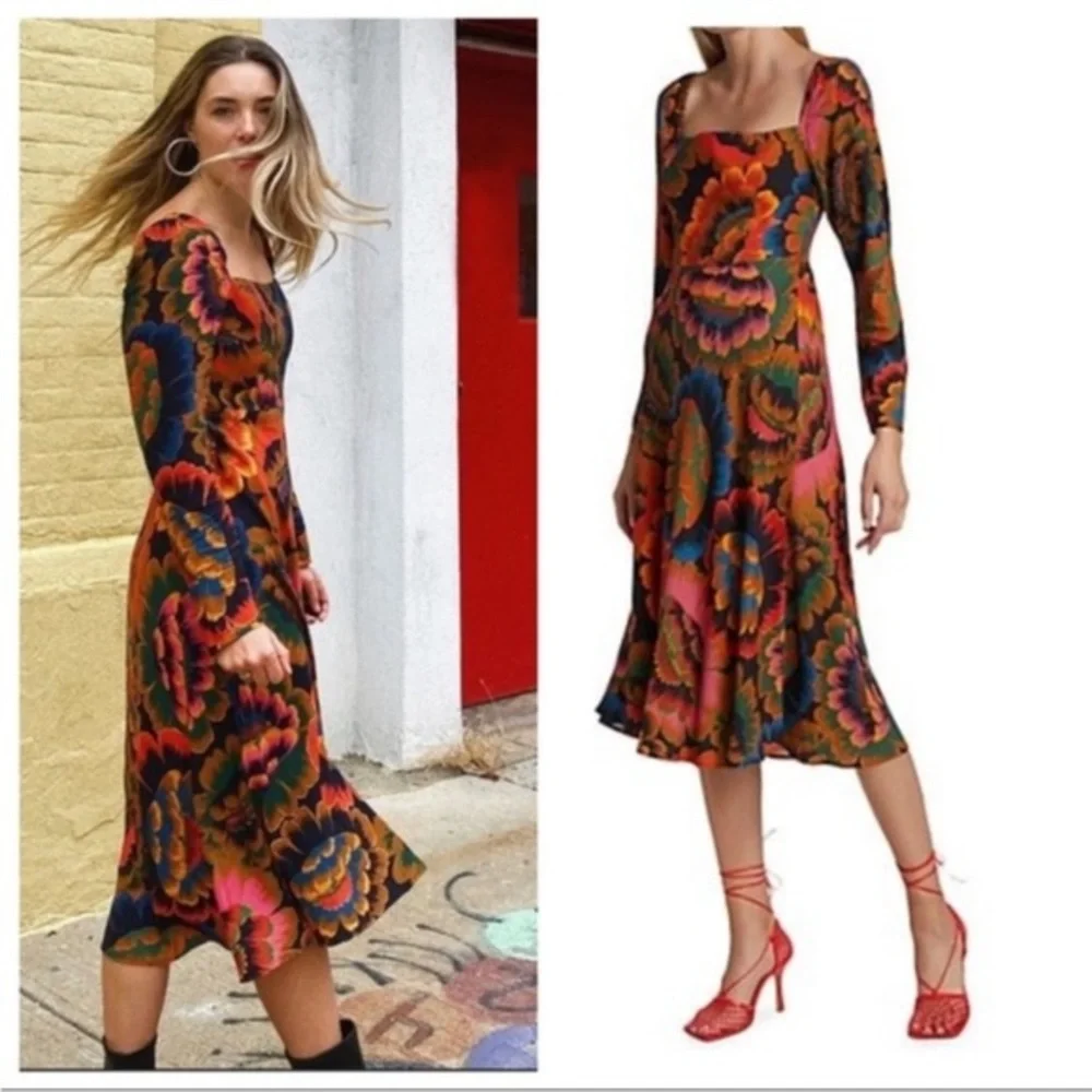 Farm Rio Dress Colorful Flowers Midi